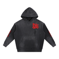 Red Letters Washed Frayed Fleece Hoodie