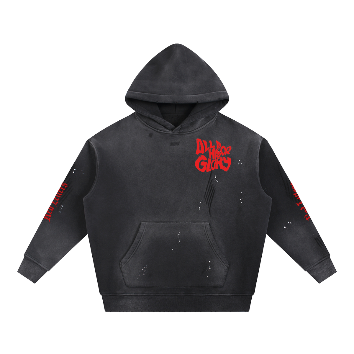 Red Letters Washed Frayed Fleece Hoodie