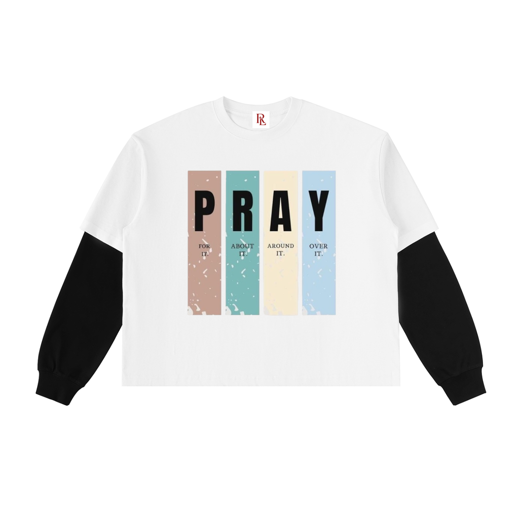Red Letters Layered Contrast Sleeve T-Shirt