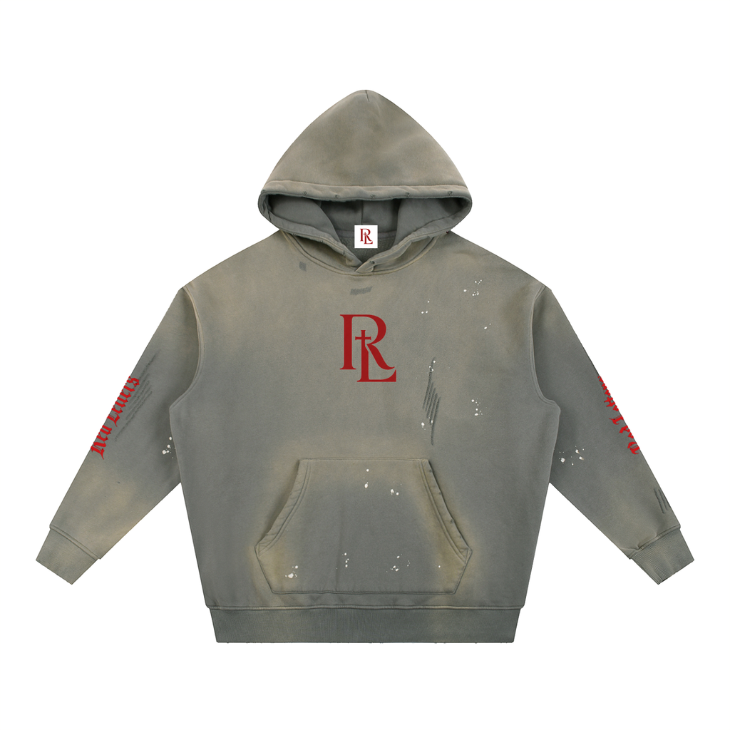 Red Letters Washed Frayed Fleece Hoodie