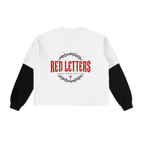 Red Letters Layered Contrast Sleeve T-Shirt