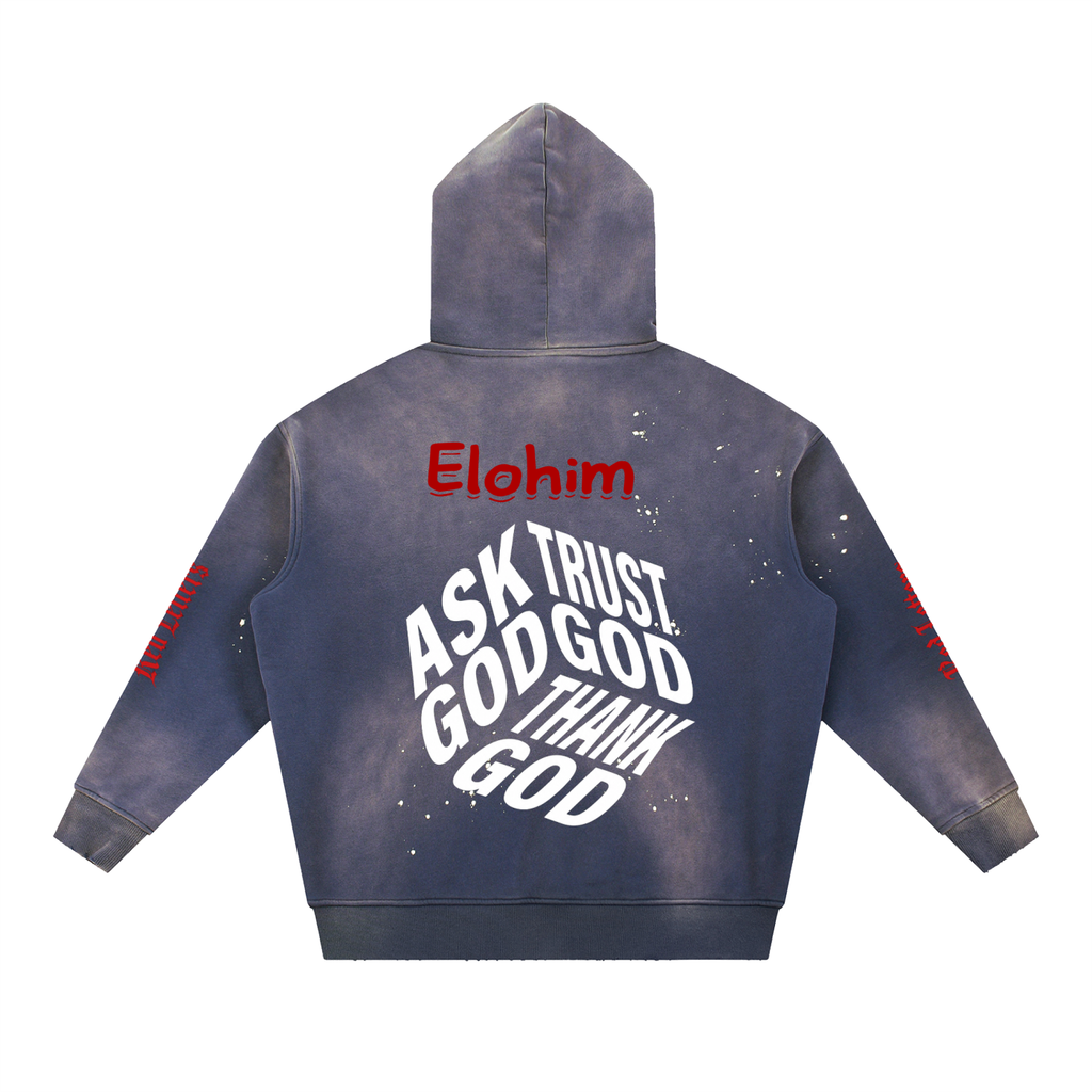 Red Letters Washed Frayed Fleece Hoodie
