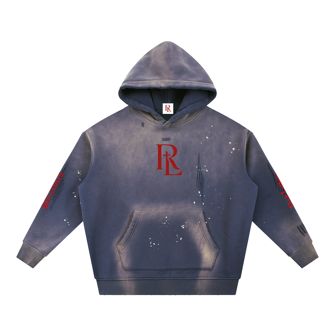 Red Letters Washed Frayed Fleece Hoodie