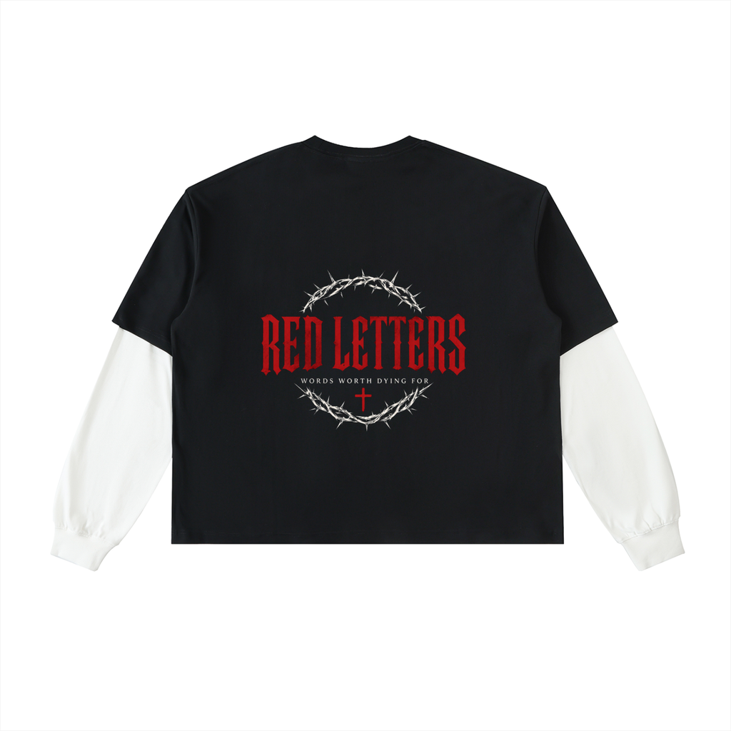 Red Letters Layered Contrast Sleeve T-Shirt