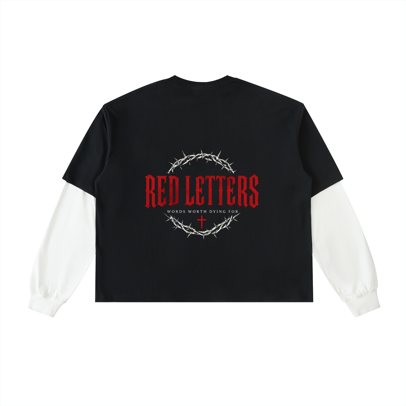 Red Letters Layered Contrast Sleeve T-Shirt