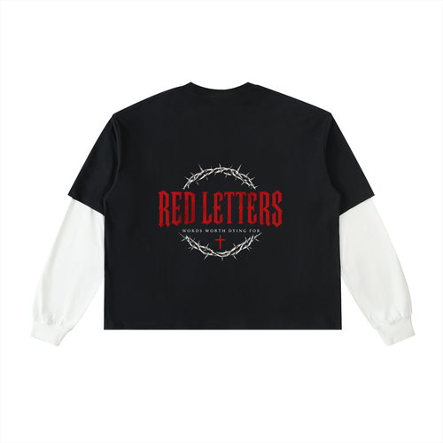 Red Letters Layered Contrast Sleeve T-Shirt