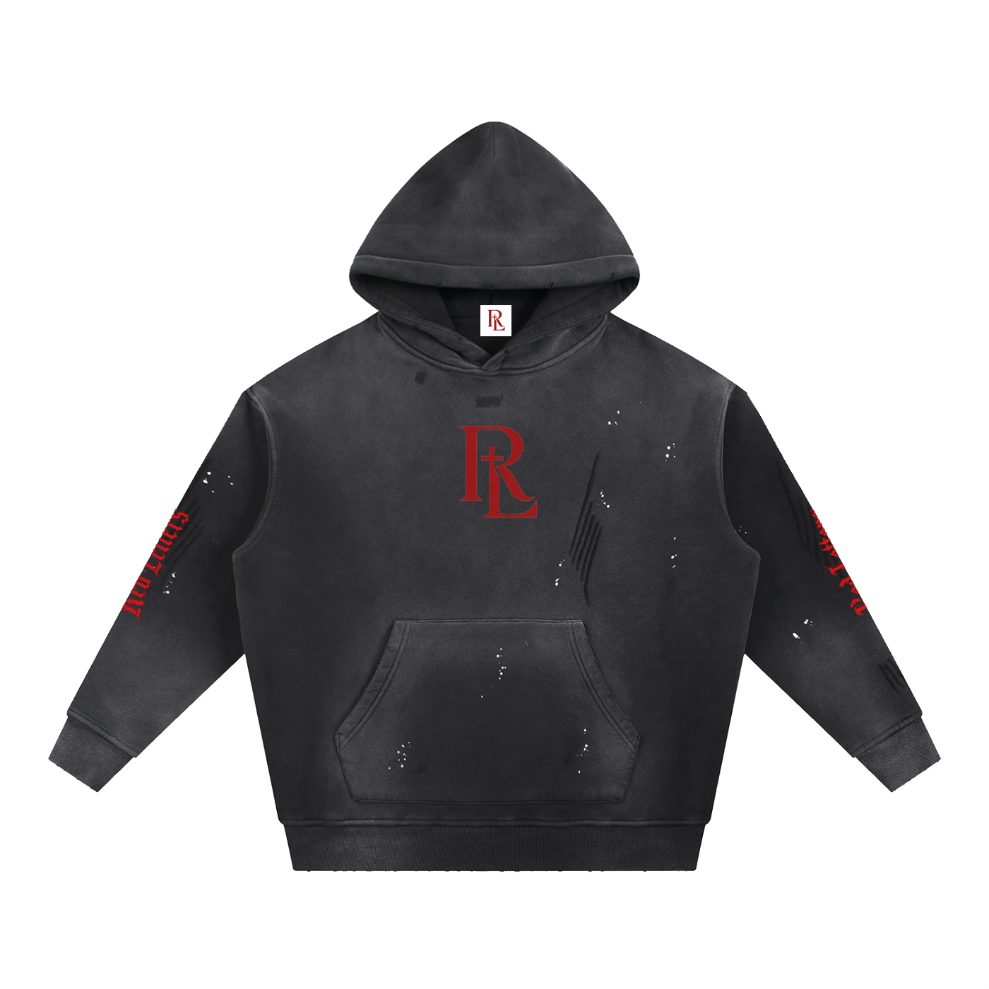 Red Letters Washed Frayed Fleece Hoodie