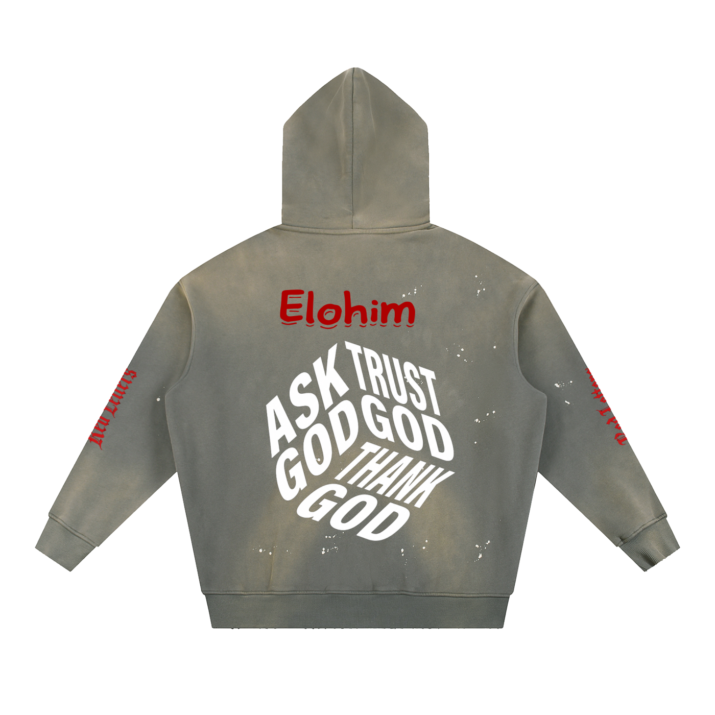 Red Letters Washed Frayed Fleece Hoodie