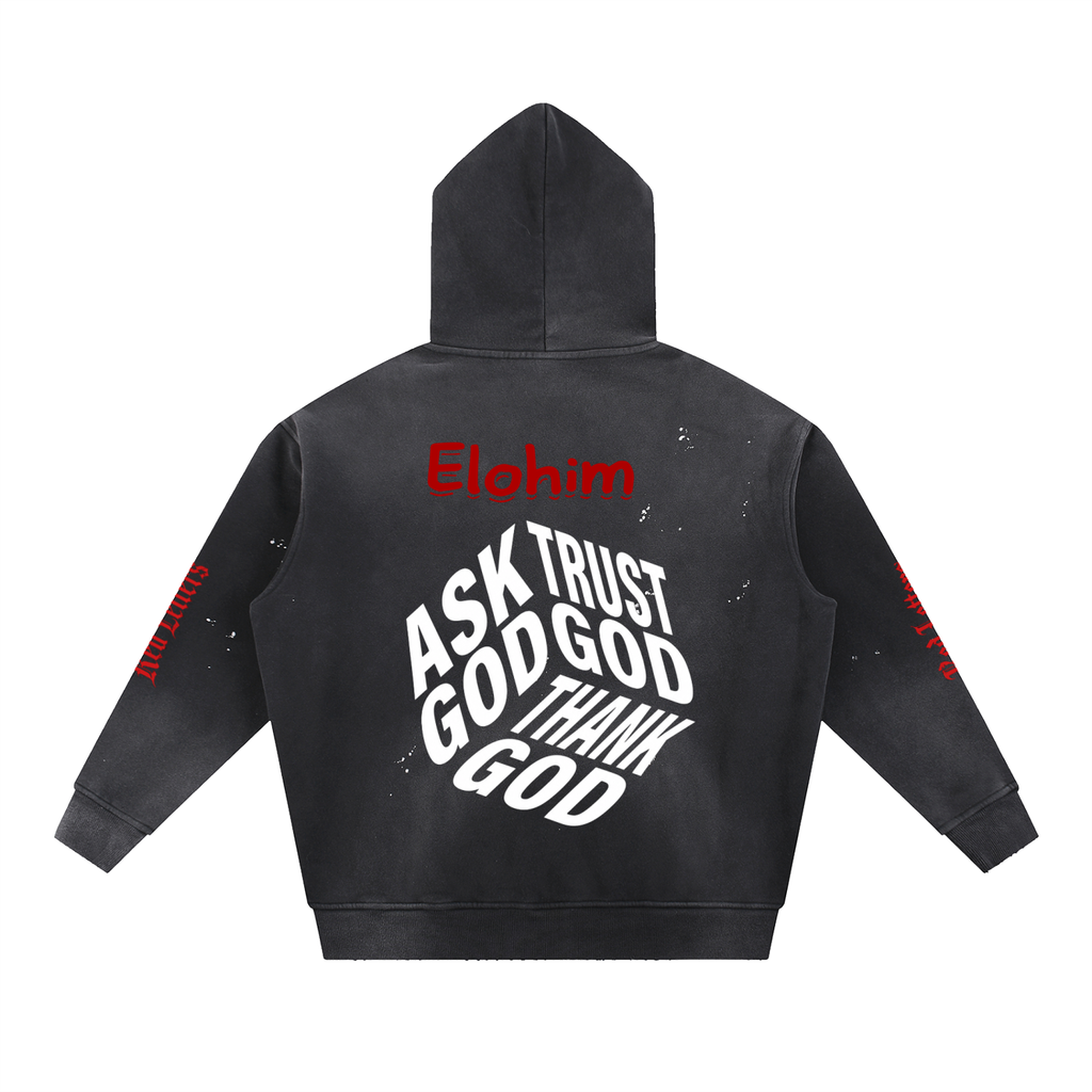 Red Letters Washed Frayed Fleece Hoodie