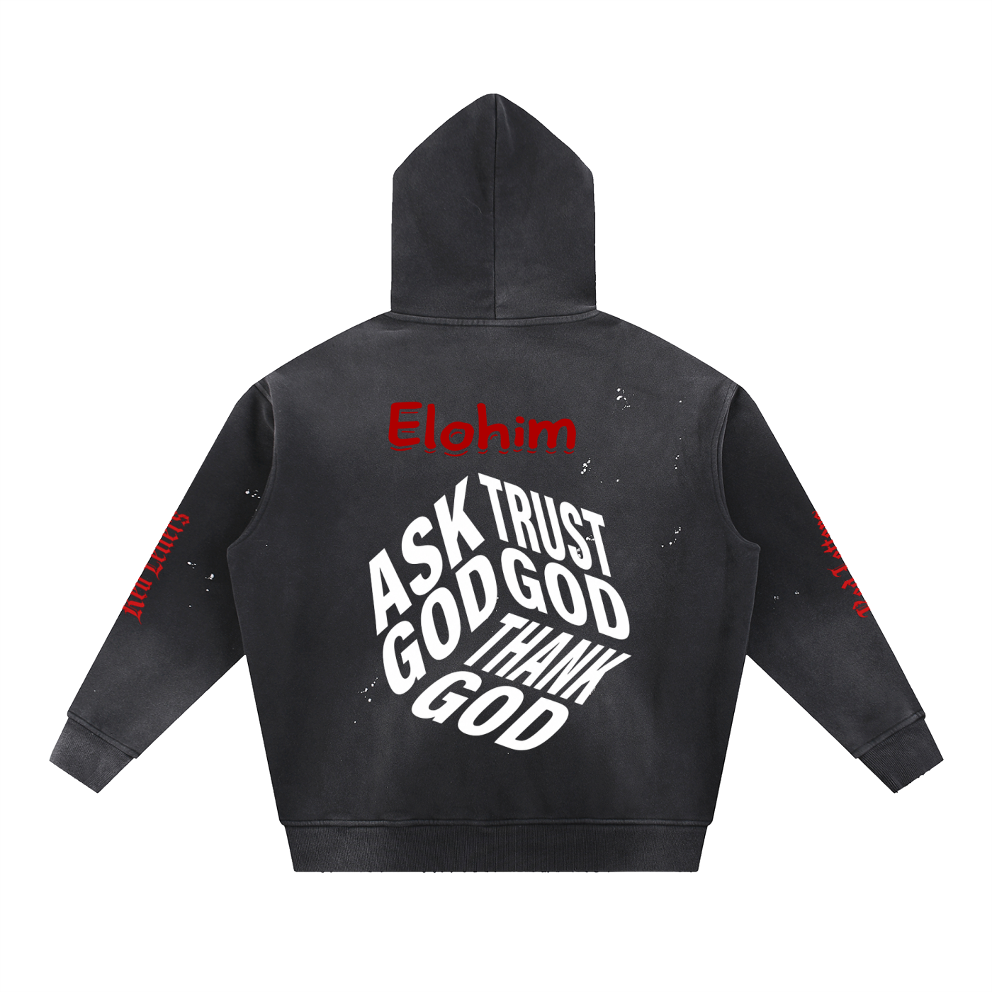 Red Letters Washed Frayed Fleece Hoodie